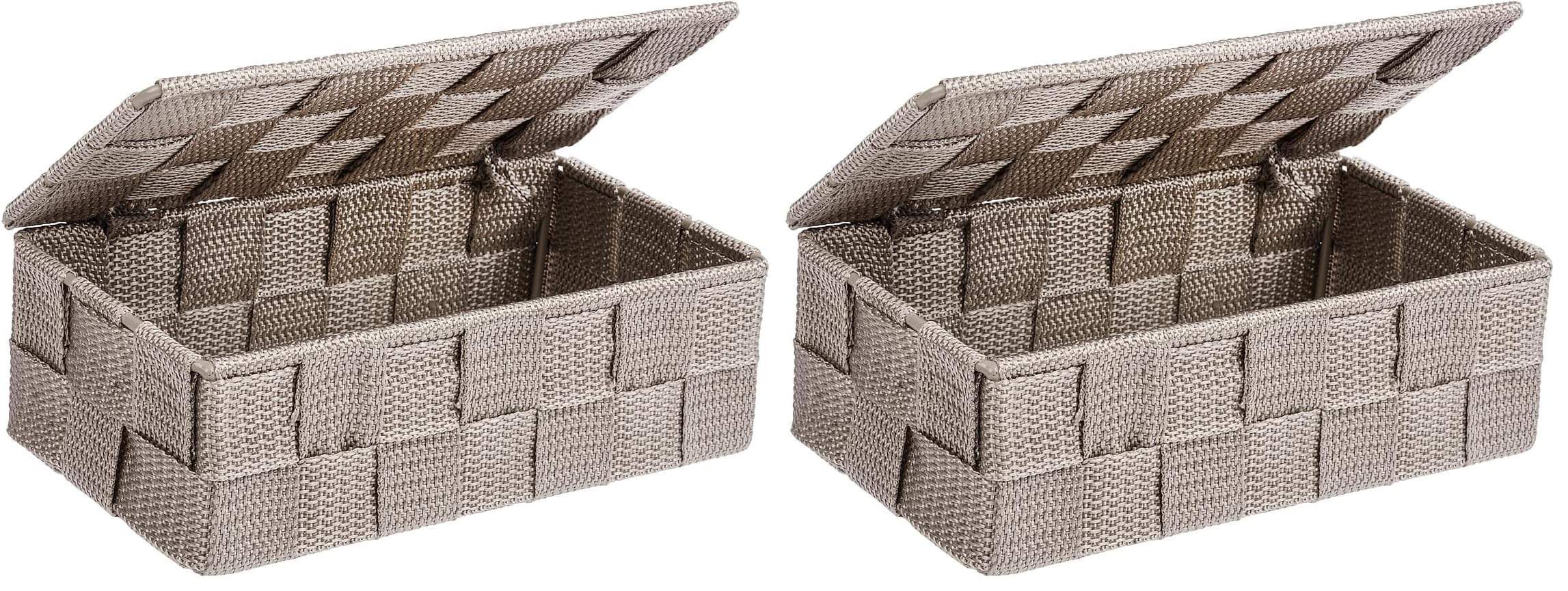 WENKO Organizer Adria Mini Taupe-Storage Box, Bathroom Basket with lid, Polypropylene, Brown, 18 x 10 x 6.5cm (Pack of 2)