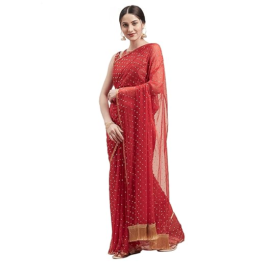 Womanista Womens Georgette with Blouse Piece 7510 Sarees (TI1177_Red_One Size)