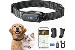 PAWPAWSEN 4K UHD Dog& Cat Pet Camera Collar, Video Recorder with Phone App Live View, Outdoor & Indoor POV Action Cam for Medium-Size and Big Dogs(Black - Black Nylon Collar - L, 64g)