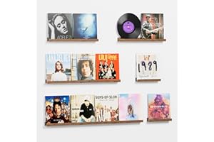 HEIMERA Vinyl Record Shelf Wall Mount, 6PC Album Record Holder Display, Wood Floating Shelves, Wood Ledges for Wall, 0ffice Wall Shelves, Album Shelves, Magazine Rack Walnut - 1x48In, 1x36In, 2x24In & 2x12In
