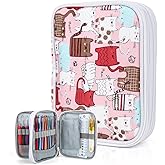 Katech Crochet Hooks Case Empty Zipper Bags Portable Travel Crochet Storage Bag Organizer with Web Pocket and Crochet Holder Slots for Carrying Various Crochets Needles (Pink)