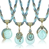 MTLEE 4 Pieces Bohemian Turquoise Necklaces for Women Retro Vintage Pendant Twist Woven Rope Jewelry Gifts Rhinestone Boho Collar Necklaces Bulk for Spring Easter Holiday Supplies
