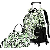 ZHANAO Boys Rolling Backpack Classic Trolley Bookbags for Kids Multiple Pockets Backpack with Wheels Schoolbag for Students