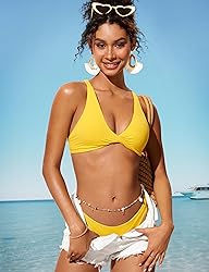 CRZ YOGA Womens V Neck Bikini Tops Twist Front