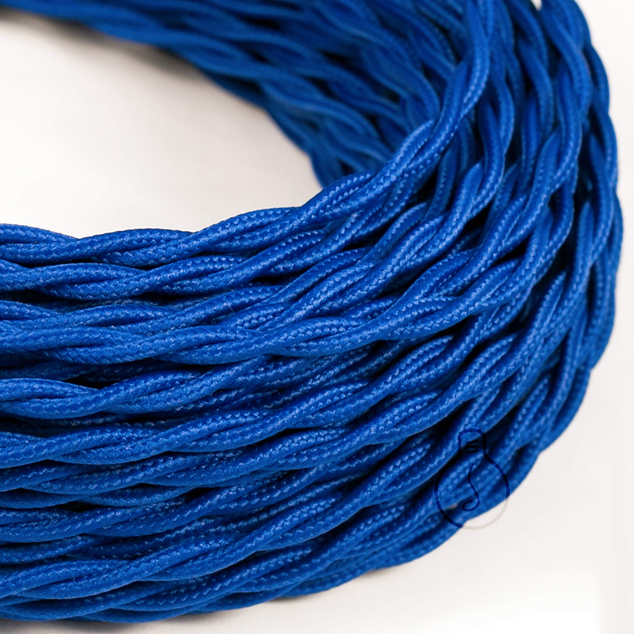 Amarcords - Textile Electric Cable color BLUE braided silk 10 meters grounded 3x075mm - Wire coated in colored vintage fabric chandelier lamp sconces and lampshades.