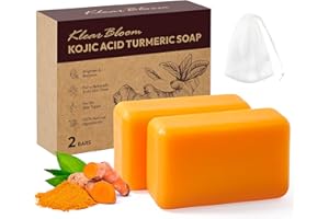 KlearBloom Kojic Acid Soap, Turmeric Soap Bar for Dark Spots Brightening & Moisturizing with Collagen, Vitamin E, Retinol, Hyaluronic Acid, Shea Butter, Paraben & Sulfate-Free 105g x 2 Bars