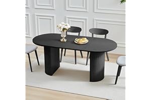 WESELON 70.8 Inch Dining Table for 4-6 People, Oval Kitchen Table with Semi-Cylindrical Legs Base, Modern Farmhouse Round Dinner Tables for Dining Room Kitchen Living Room (Black)