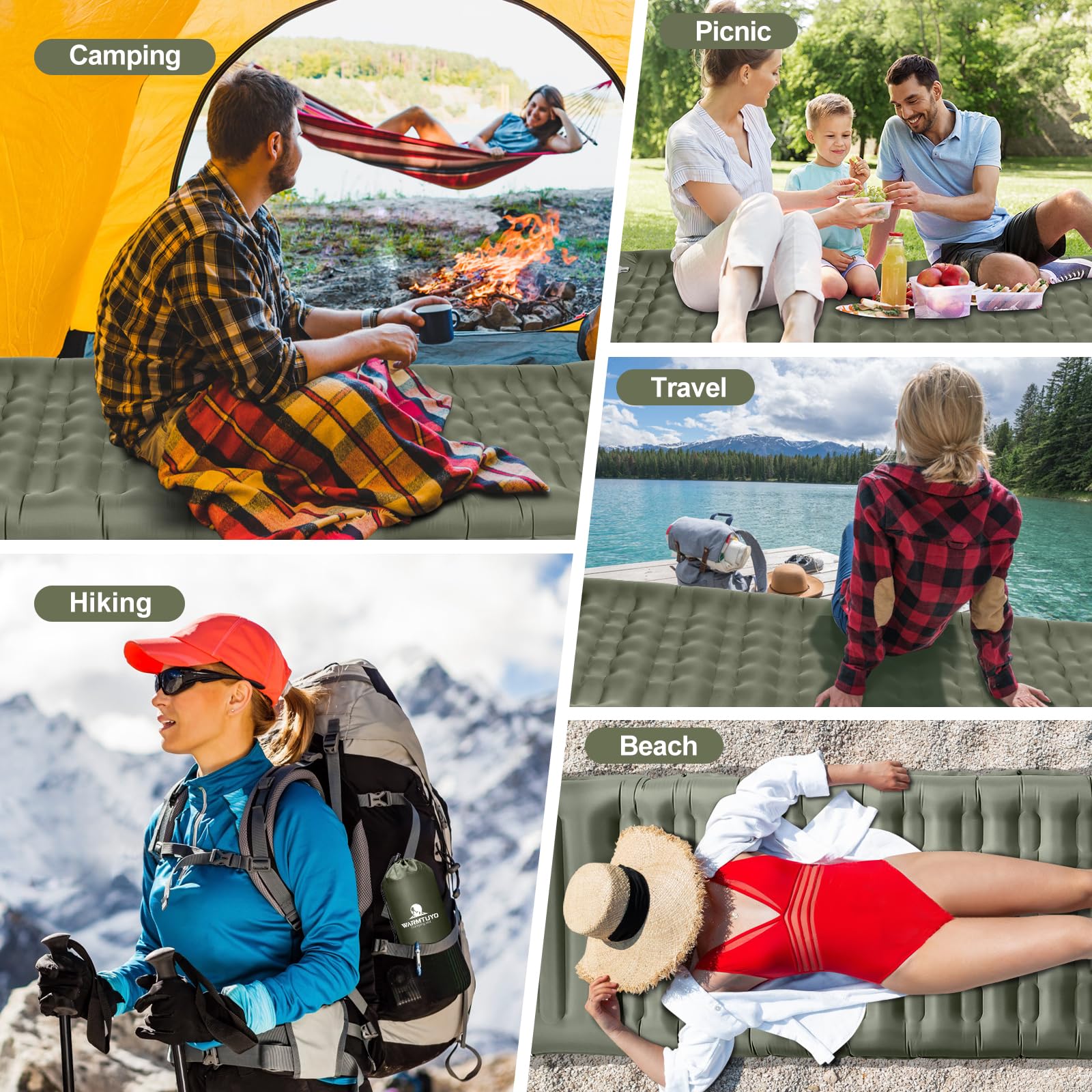 WARMTUYO Elektrisch Isomatte Camping, 12CM Verdicktes Aufblasbare Matratze mit Kissen, Wasserdicht Anti-Ripstop Luftmatratze Outdoor Schlafmatte für Wandern, Outdoor, Zelt 7