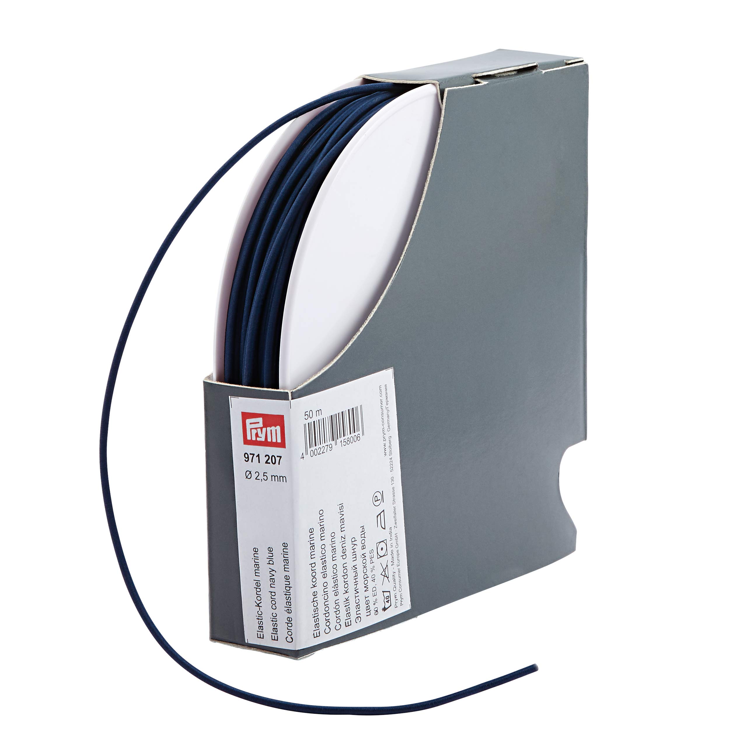 Prym 971207 Elastic Cord, 2.5 mm, 50 m, Navy, 60% ED 40% Polyester, Diameter