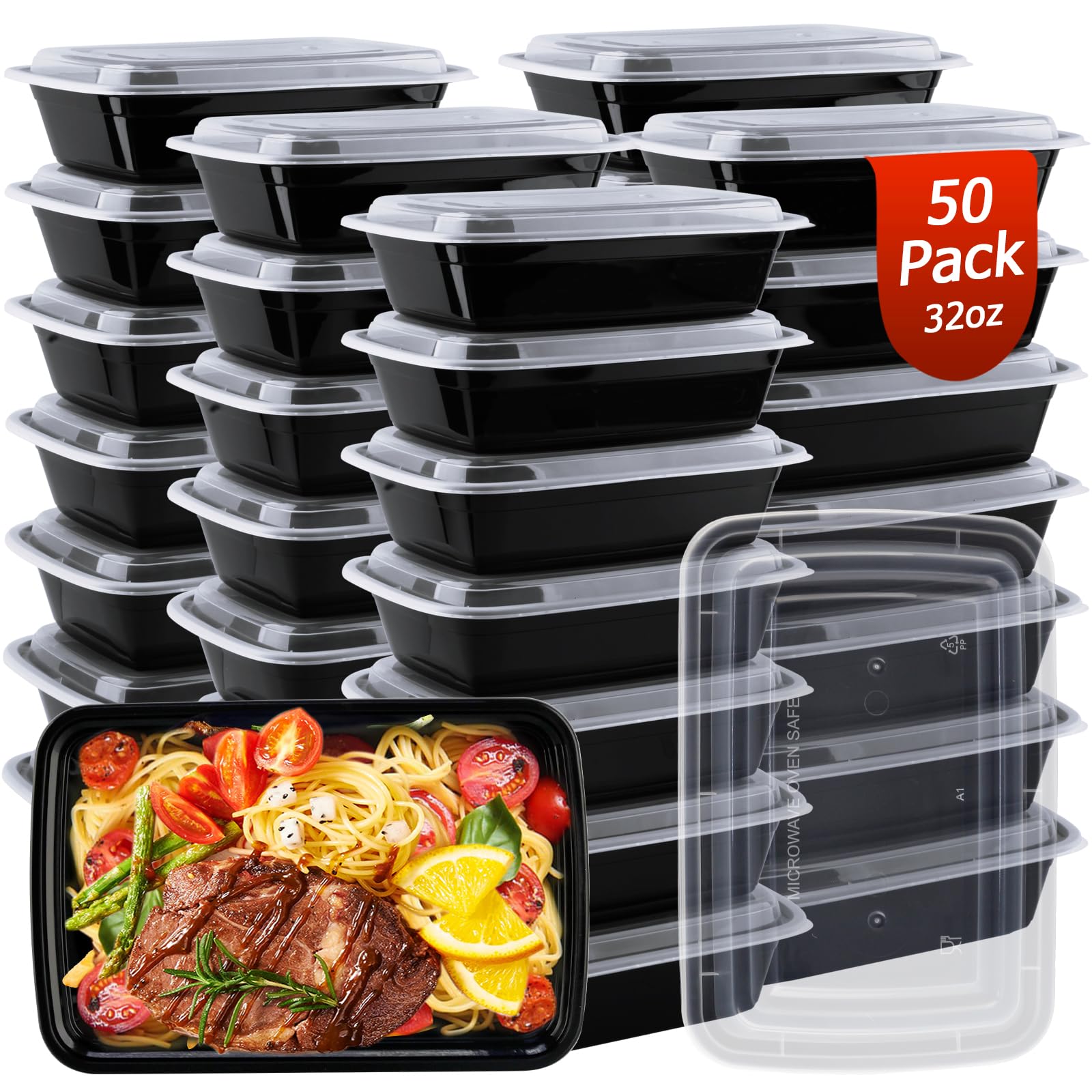 Photo 1 of kkyvvy Meal Prep Containers Reusable 32oz - To Go Food Containers 50 Pack - Plastic Food Prep Containers for Meal Prep, Disposable Containers with Lids, BPA Free, Microwave/Dishwasher/Freezer Safe