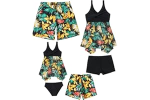 NIKDUCK Family Matching Swimsuit Set High Waisted Mommy and Me Swimsuit Two Piece V Neck Girls Bikini Bathing Suit