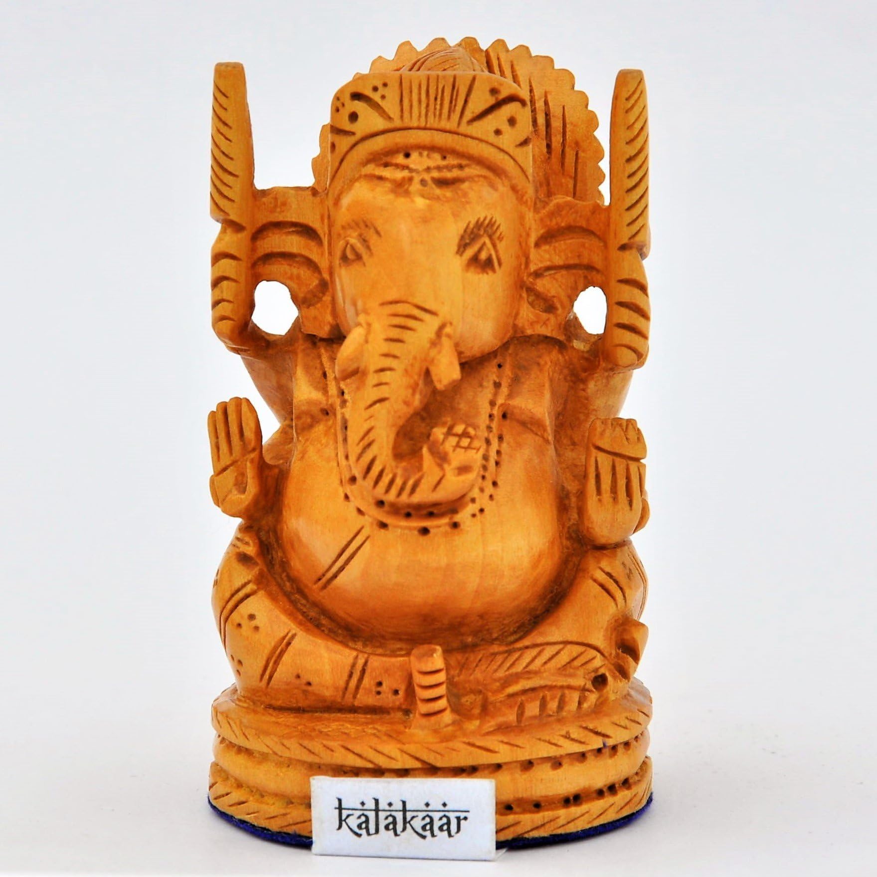 KalaKaar Hand Crafted TouchWood Ganesh idol / Ganesha idol for car dashboard / home (3 inch)