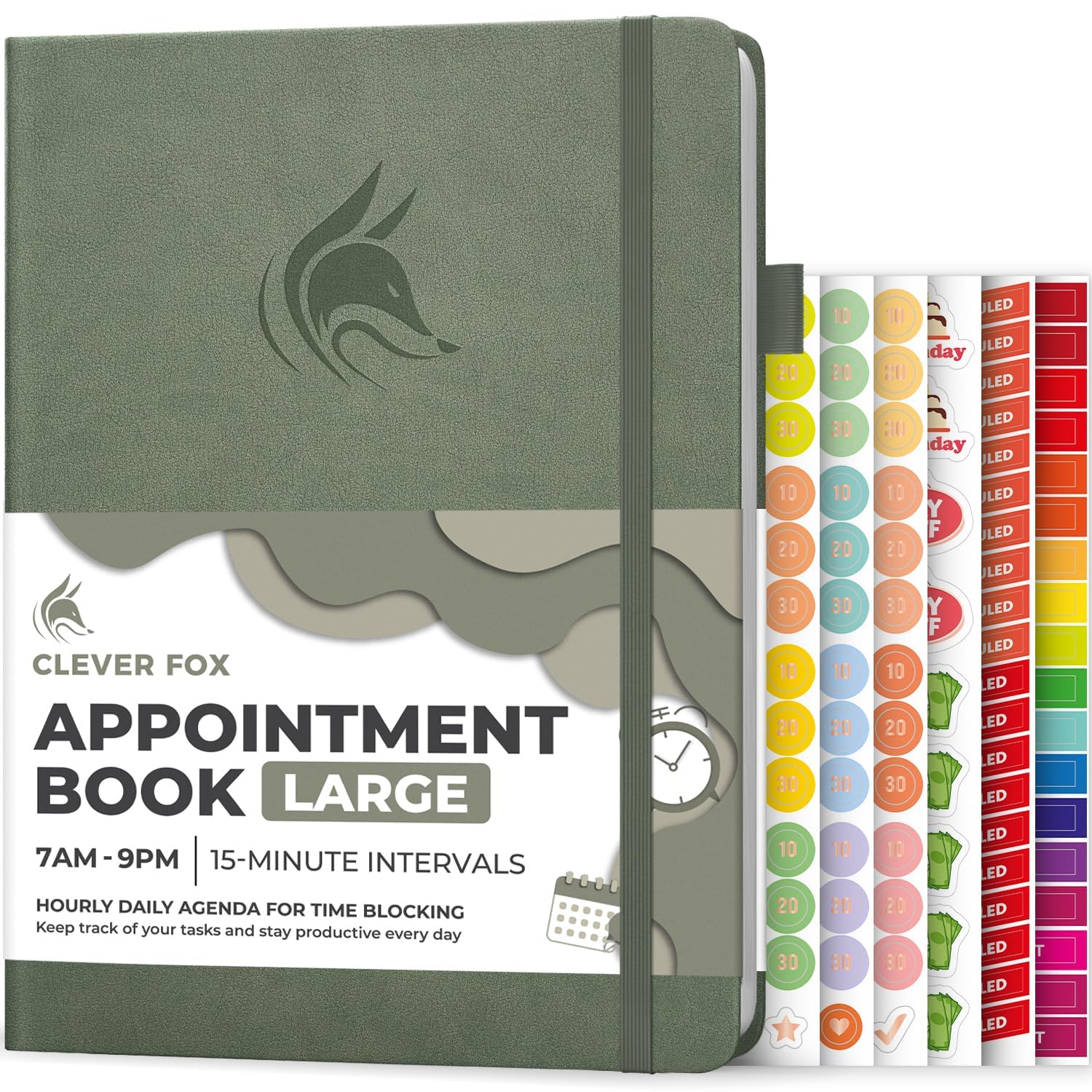 Clever Fox Appointment Book – Hourly Schedule Planner with 15-Minute Increments – Time Box Planner for Daily Work & To-Dos – Weekly & Monthly Spreads, Undated, Hardcover, A4 size, (Cypress)