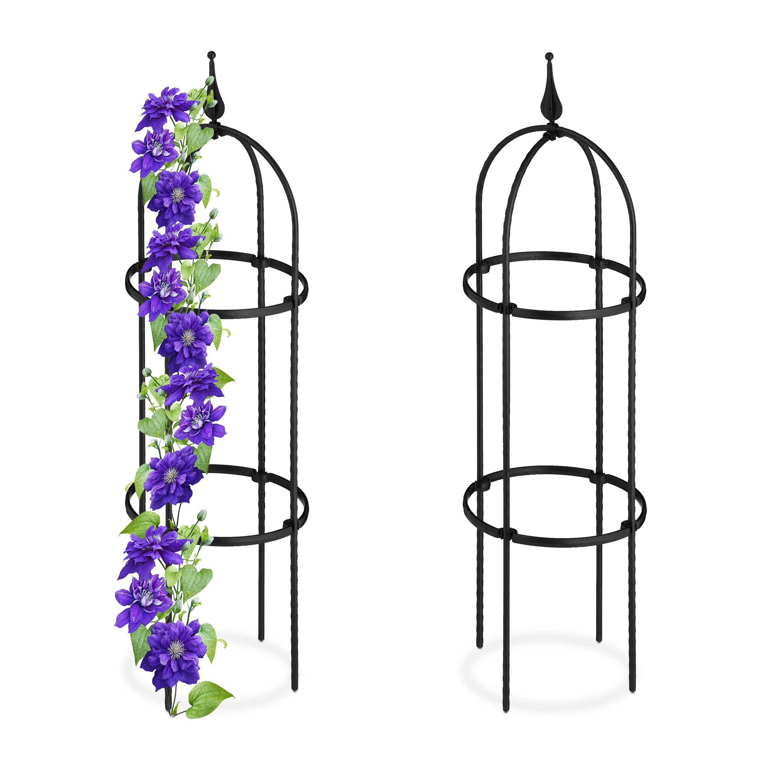 Relaxdays Garden Obelisk, Set of 2, 85 cm Tall, Support for Climbing Plants, Free-Standing, Metal, Rose Cage, Black, Steel