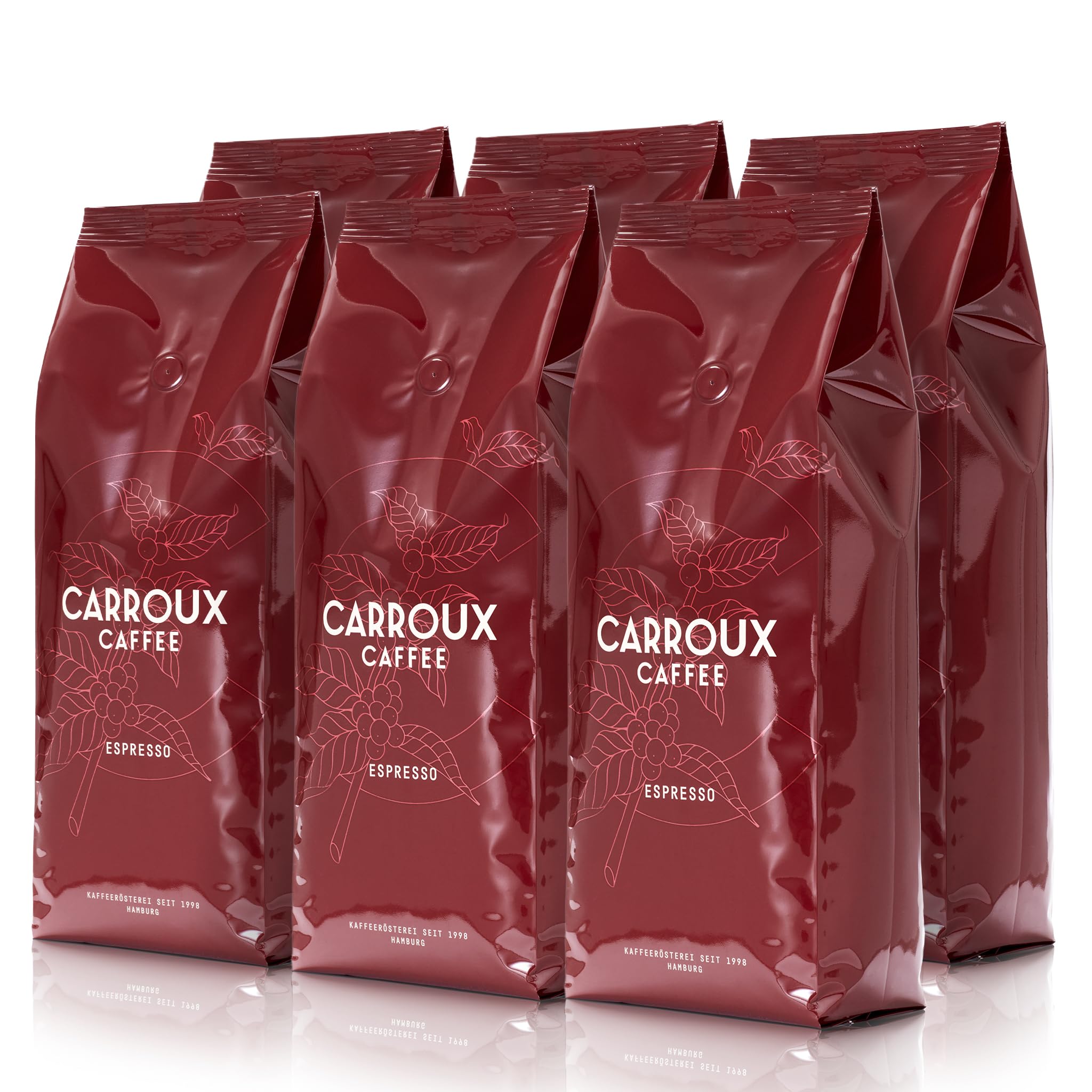 CARROUX Espresso, ganze Bohnen (6x 500 g). Für Siebträger u. Kaffee-Vollautomaten. Frisch geröstete Kaffeebohnen der Privat-Rösterei aus Hamburg