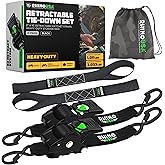 Rhino USA Retractable Ratchet Straps (2-Pack) - 2 Inch x 10 Feet (3,033lb Break Strength) - Heavy Duty Auto Self Retracting Tie Down Straps for Truck, Cargo Trailer, Motorcycle, Rad & More - Black