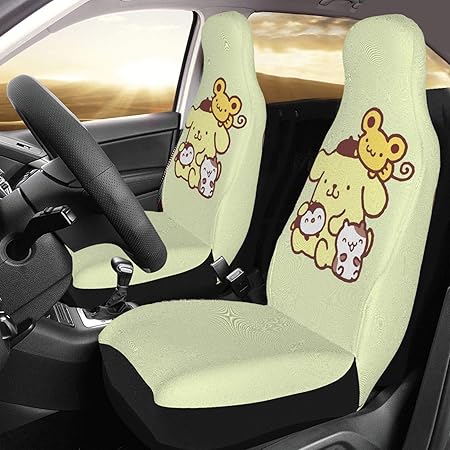 Amazon ポムポムプリン 3 通気性 車用シートカバー 防水 防汚 軽 普通車用 カーシートカバー 前席シートカバー2個 伸縮性のあるカーシート 快適でスタイリッシュ3dカーシートクッション保護カバー プロテクターの取り付けと洗浄が簡単 シートカバー 車 バイク