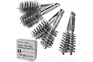 Vouyar 6pcs Copper Tube Pipe Cleaner for Fittings, 1/2” 3/4” 1” Pipe Cleaning Brush Set, Stainless Steel Wire Bore Brushes for Power Drill, 1/4 Inch Hex Shank