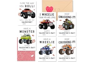 VAINECHAY Valentines Cards for Kids Classroom - 48 Pack Monster Truck Valentines Day Class Exchange Cards with Envelopes & Heart Stickers, 4.7 * 3.6 inch