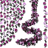 Suncalla 30 Pcs 246ft Flower Garland Artificial Vine with Green Leaves Hanging Fake Flower Vines Ivy Garlands Wall Garden Decor for Room Wedding Birthday Arch Decor (Purple)