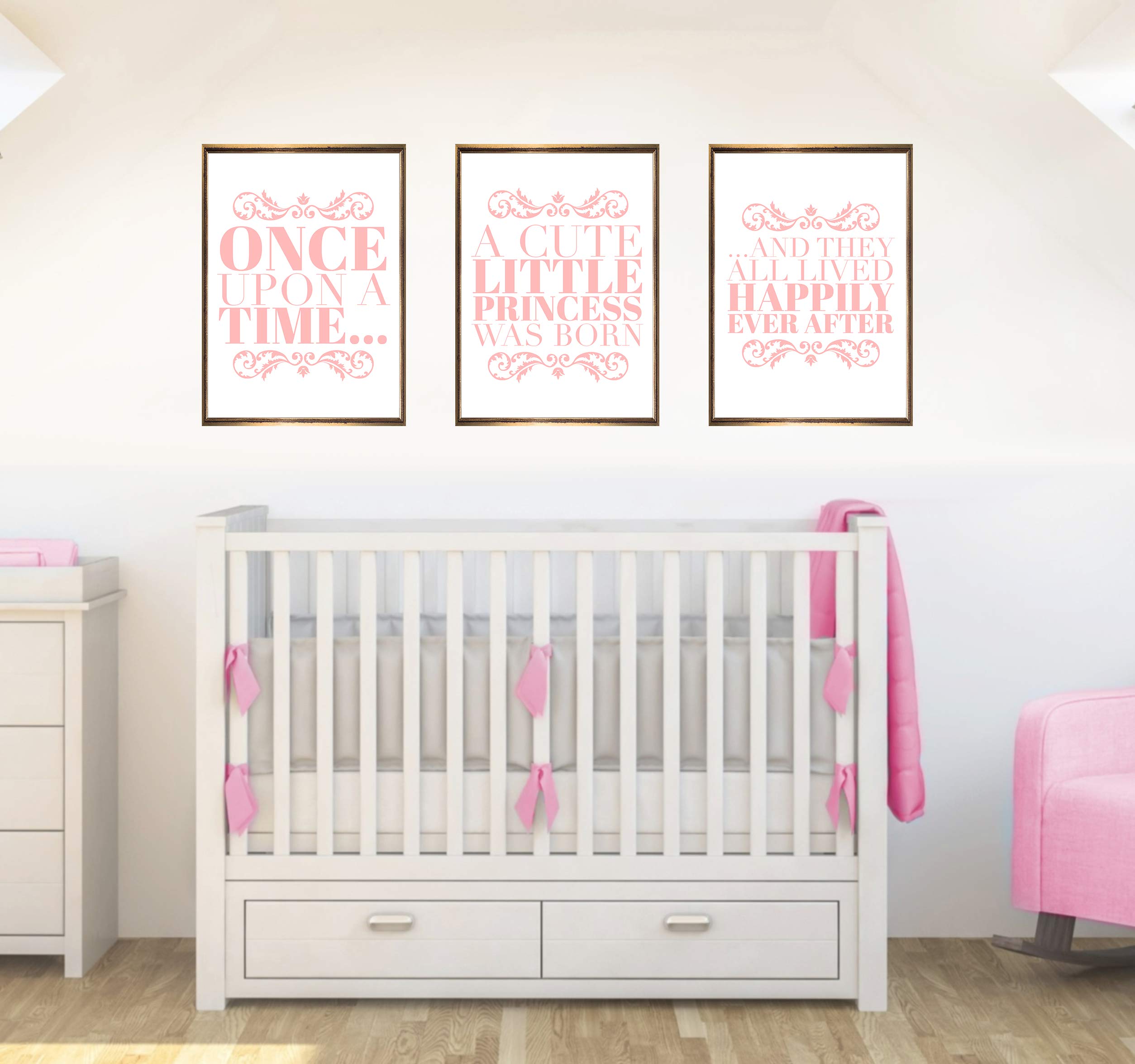 Once Upon Set of 3 Quotes Baby Girls Nursery Decor Wall Art Poster Print Pink - Size A2-420 x 594 mm