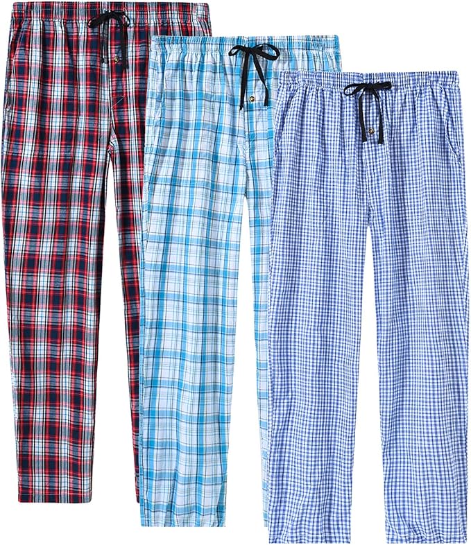 MoFiz Men's Pyjama Bottoms 100 Cotton Woven Plaid Lounge Pants Sleepwear with Pockets Amazon