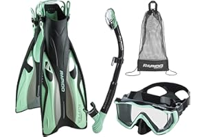 Phantom Aquatics Rapido Boutique Collection Clareza Three Window Tempered Glass Lens Mask Fin Snorkel Set with Snorkeling Gear Carry Bag