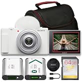 Sony ZV-1F Mirrorless Camera with 20mm Lens &amp; Battery (White) Bundle | For Vlogging &amp; Content Creation | 4K Video | 20.1MP 1" Sensor | Flip Screen &amp; Directional Mic + 64GB Memory Card (ZV1F/W)