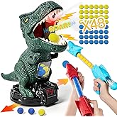 Dinosaur Shooting Toy for Boys Girls, Movable Target Shooting Games with 2 Air Pump Launcher, 48 Foam Balls, LED Score Record, Spray Effect & Sound, Competition Game Gift for Kids 5 6+ (Green)