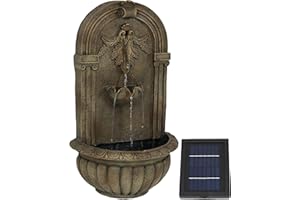 Sunnydaze Florence 27-Inch Polystone Outdoor Solar Wall Water Fountain - Solar Pump - Florentine Stone Finish
