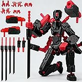 MMXBGS T13 Action Figure Set, 3D Printed Dummy 13, Titan 13 with 6 Arms, T 13 Multi-Jointed Movable, Lucky 13 Robot Desktop Decorations for Game Lovers Toys (Assembly Completed) (Red and Black)