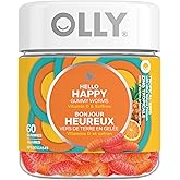 OLLY Hello Happy Gummy Worm Supplement vitamins Tropical Zing flavour and a blend of vitamin D & saffron 30 day supply 60 gum