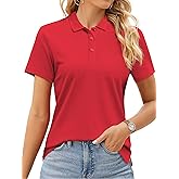 SMENG Women's Polo Shirts Cotton Pique Short Sleeve Collared 3 Button Summer Tops Work,Casual,Golf Shirt