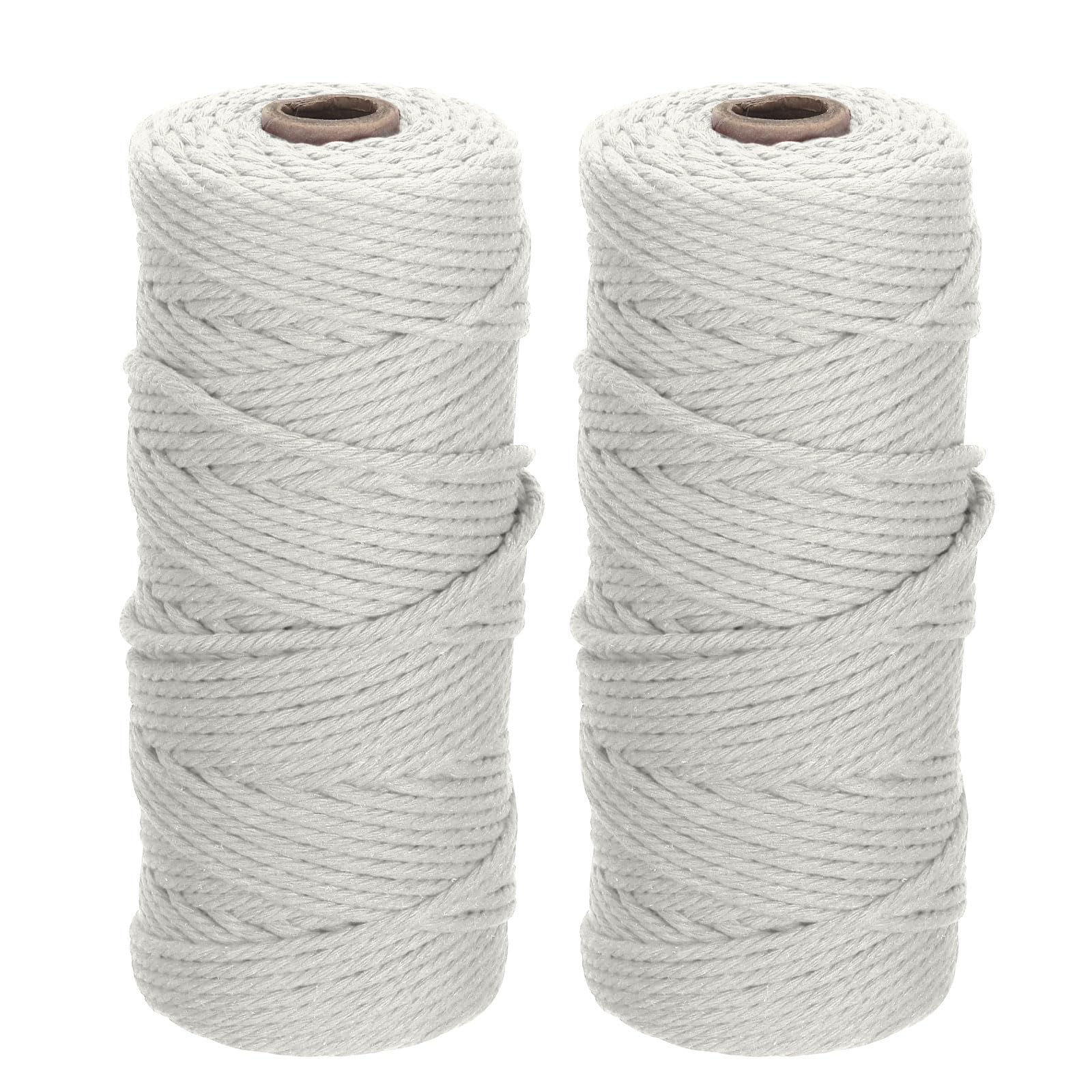 DMiotech 2 Pack 3mm x 100M (109 Yard) Creamy White Natural Cotton Macrame Rope, Wall Hanging Handmade 2 Strands Twisted Macrame Cotton Cord for Plant Hangers, Gift Wrapping Wedding