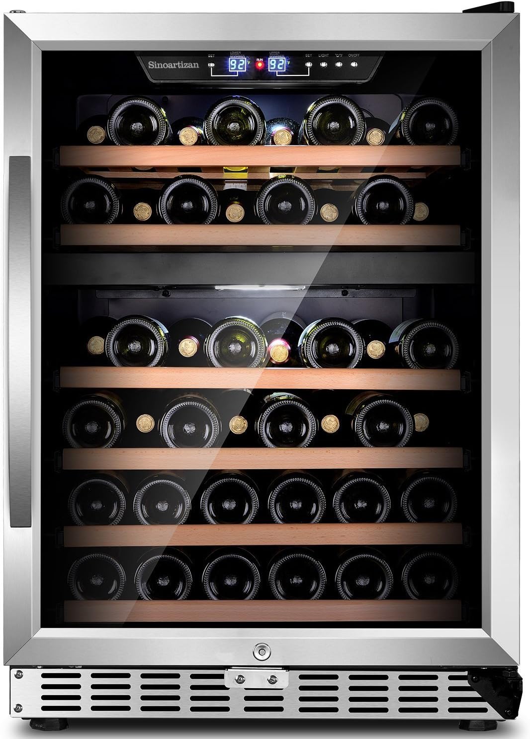 Sinoartizan ST-54D 24” Wide 48 bottles Dual zone Red and White Wine cooler/Built-in or Freestanding Wine refrigerator with Energy Efficient ＆ Quiet Compressor