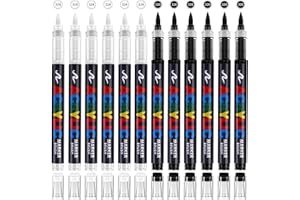 YWPXSN White & Black Acrylic Paint Pens Sets - 12 Pack Paint Pens Markers, Brush Tip & Direct Ink Flow Suitable for Stone,Pap