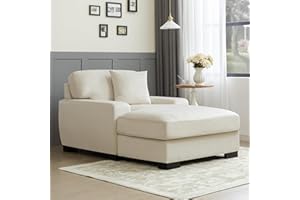 LZ LEISURE ZONE Chaise Lounger, Modern Mid-Century Indoor Oversized Velvet Chaise Lounger Comfort Sleeper Sofa with Pillow and Solid Wood Legs, Cream