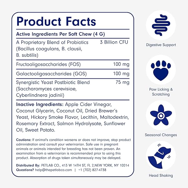 PETLAB CO. PROBIOTICS FOR DOGS, SUPPORT GUT HEALTH, OCCASIONAL DIARRHEA, DIGESTIVE HEALTH & SEASONAL ALLERGIES – SALMON FLAVOR – PACKAGING MAY VARY – 30 SOFT CHEWS