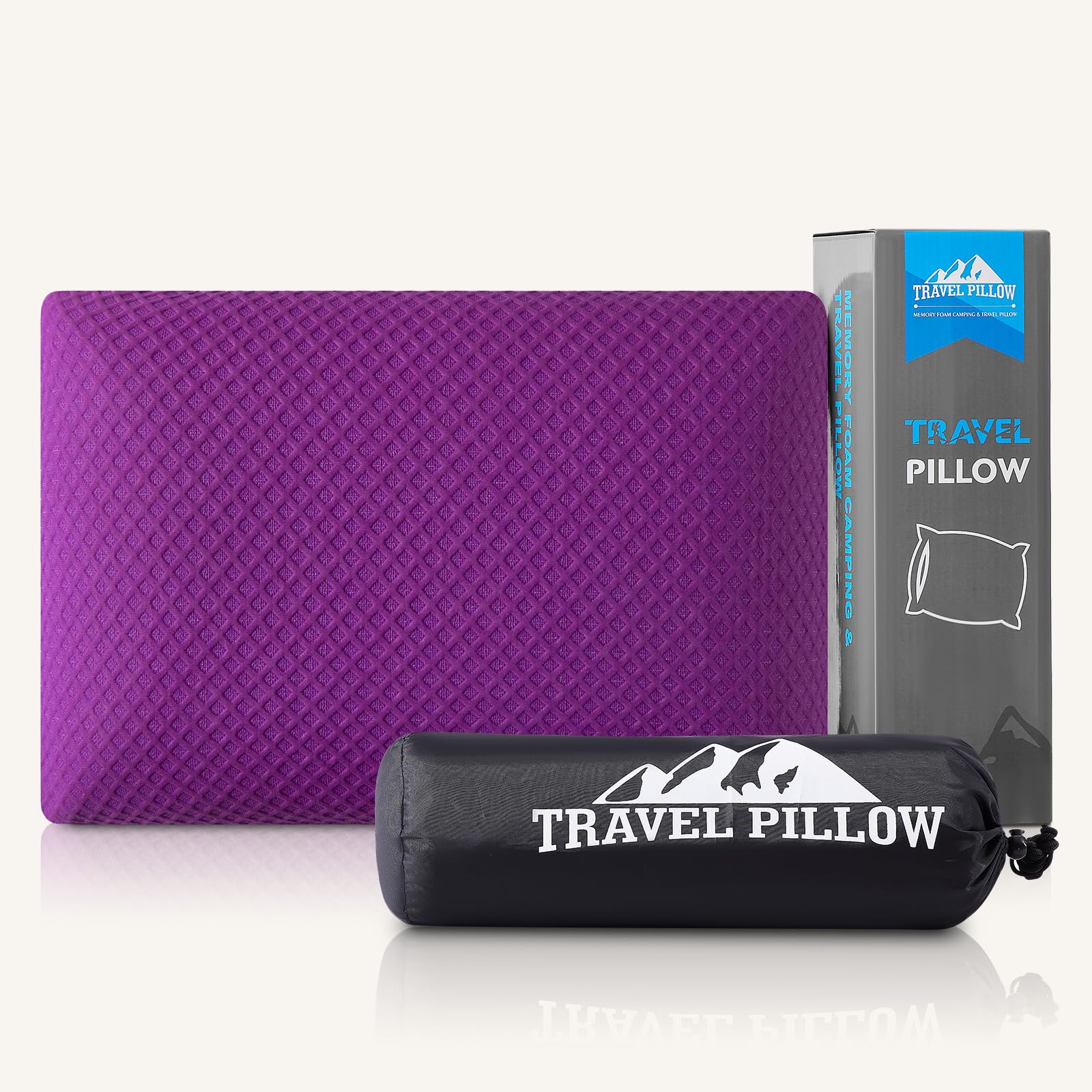 Photo 1 of ***MISSING PILLOWCASE COVER & CARRYING BAG** PEUJEW Travel Pillow Memory Foam Pillows, Camping Pillow-Compressible Medium Firm, Breathable Cover, Ideal Backpacking Hiking, Bed Pillows, Airplane and Car (Purple, M)