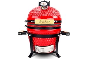 London Sunshine Ceramic BBQ Charcoal Kamado Grill 13 inch Portable Tabletop BBQ Grill Red