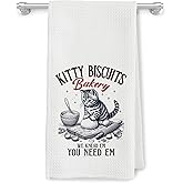 JMICPTUB Retro Funny Cat Baking Kitchen Towels, Gifts for Baking Lovers Dish Tea Towels, Cat Lover Lady Mom Gifts, Kitty Biscuits Bakery Decorative Hand Towel for Kitchen, 16x24 Inch