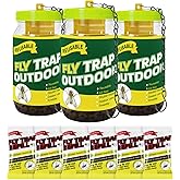 3 Reusable Fly Traps Outdoor Bottles, Fly Killer Catcher Jar with 6 Bait | Flies Bug Insect Trap Control Outdoor Hanging for Outside Barns, Stable, Farm, Patio, with Natural Bait Refills Lure