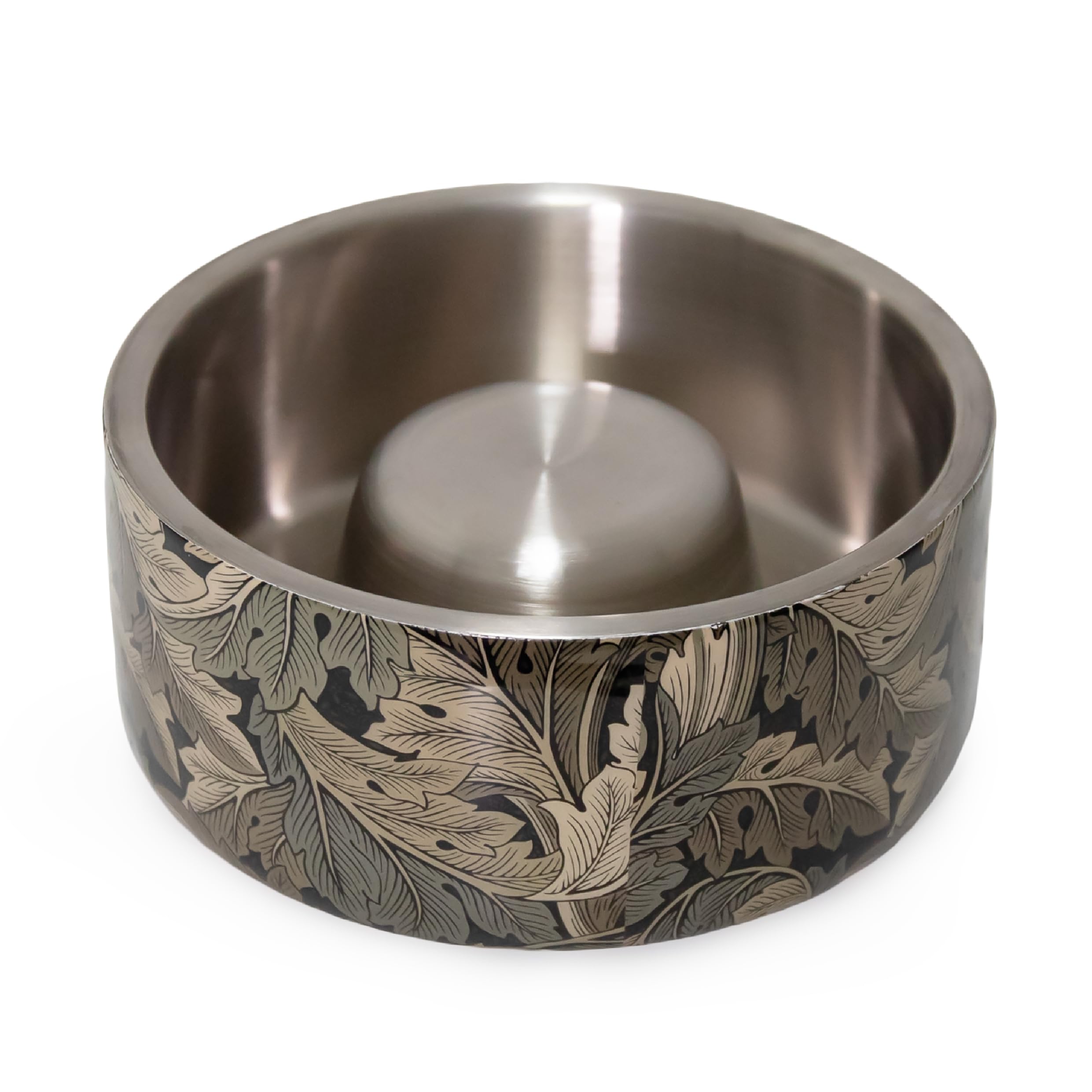 Rosewood x Morris & Co. Acanthus Slow Feeder Bowl for Dogs, Khaki, Durable Stainless Steel Dog Bowl, Aids Digestion, Dog Feeding Station, Luxury William Morris Print