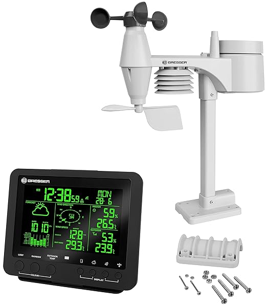 Bresser Wetterstation Funk mit Außensensor Wetter Center 5-in-1 mit 5,7 Zoll 256 Farben Dispay und Außensensor für Temperatur