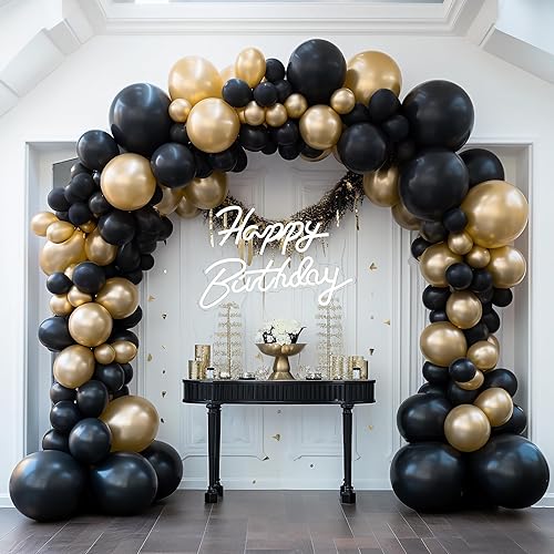 155pcs Black Gold Balloon Garland Arch Kit, Black and Gold Latex Balloons for Bridal Baby Shower Birthday Party Decorations