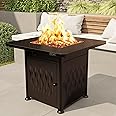 EAST OAK 32" Outdoor Propane Fire Pit Table | 52,000 BTU Gas Fire Pit Table for Outside with Magnetic Lid | Storage Basket & Lava Rocks | CSA Certified for Patio, Garden & Backyard | Brown