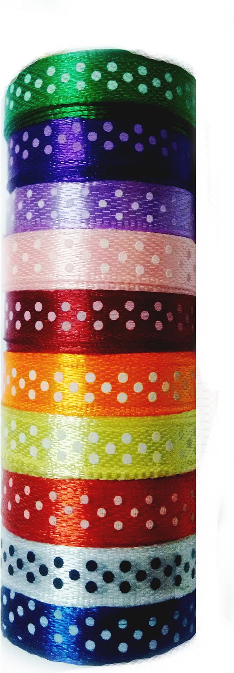 Beemall Multipurpose Satin Ribbons - 10 Rolls Of 10 Colors (1/4 Inch 2 M) Polka Dots 20 M Along With A Craft Booklet.