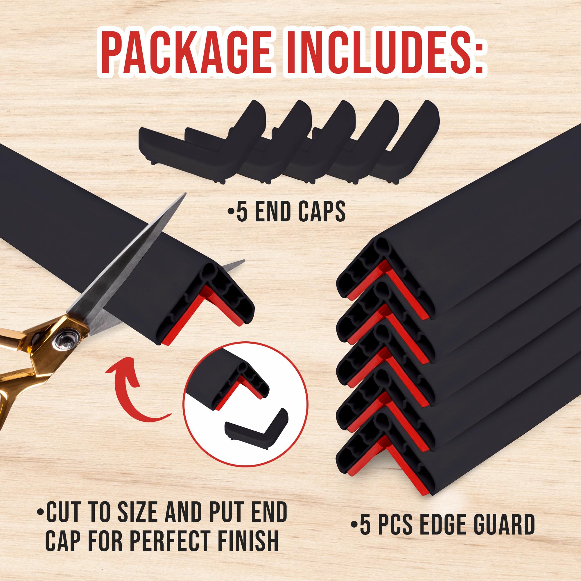 Rubber Bond Wall Corner Guard Edge Protector, 1x1x36 inch Baby Proofing Corner Guards | Self-Adhesive Furniture Edge Strips for Home & Office (5 Pack, Black)