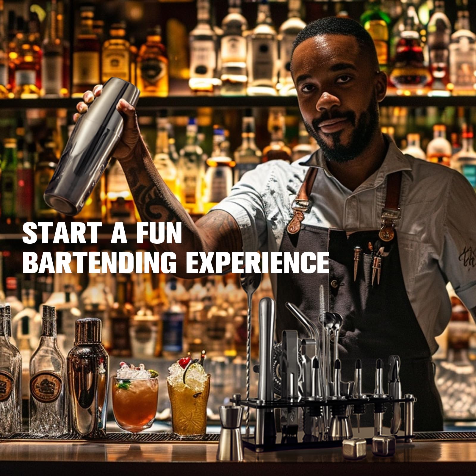 Cocktail Shaker Set, 23-Piece Boston Stainless Steel Bartender Kit with Acrylic Stand & Cocktail Recipes Booklet, Professional Bar Tools for Drink Mixing, Home, Bar, Party (Include 4 Whiskey Stones) - Image 5