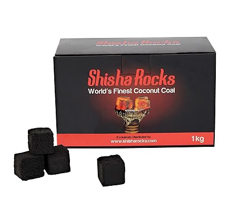 Premium Shisha Hookah Kohle. Natürliche Kokosnuss Kohle von Shisha Rocks (1 KG - 112 Würfel). 90 Minuten Brenndauer, 100% aus